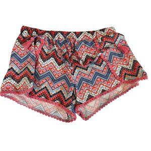 Derek Heart Womens Chevron Shorts Lace Detail Drawstring Pink White Size Medium
